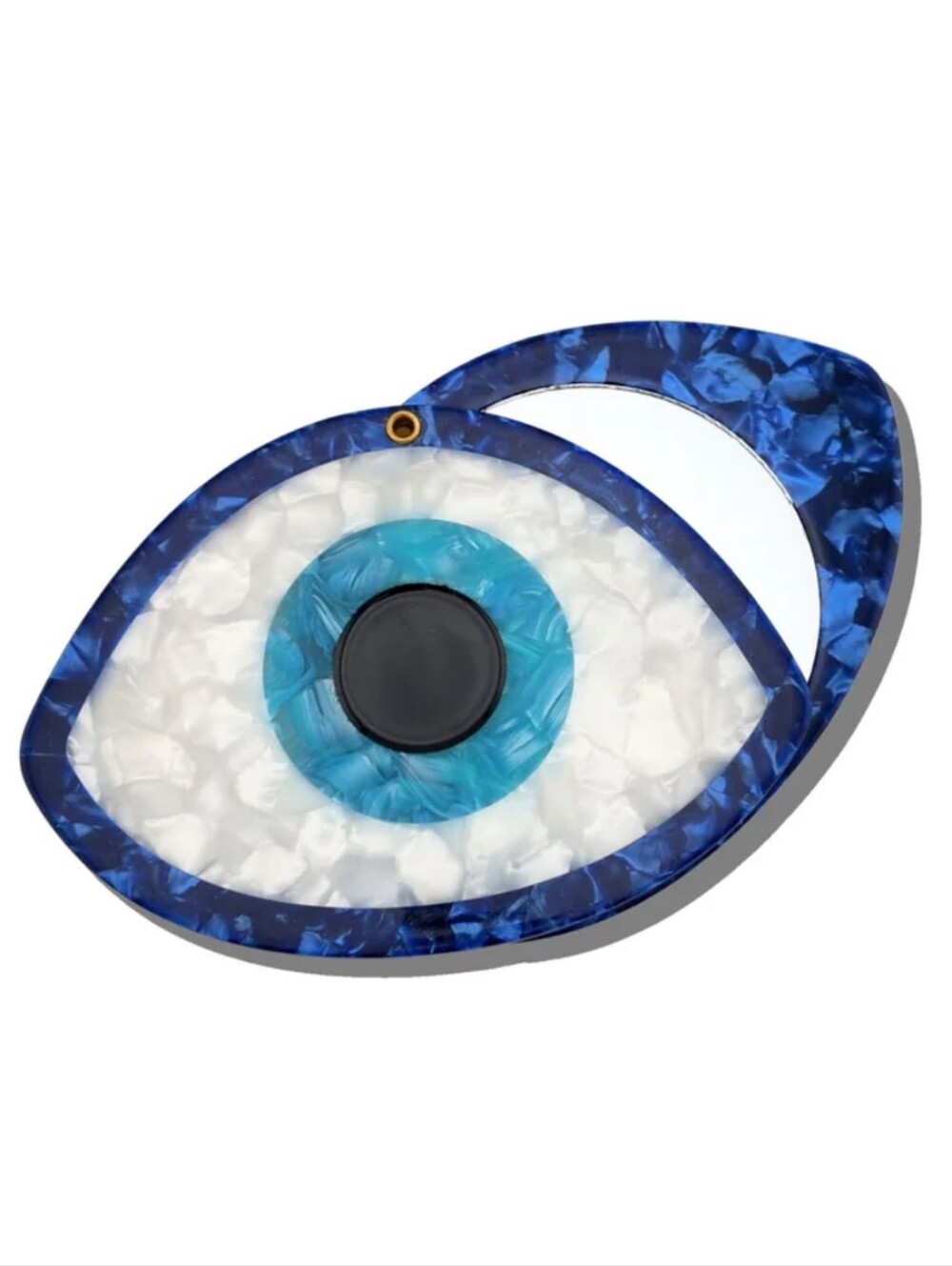 Solar Eclipse Hand-Painted Evil Eye Compact Mirror in Blue, Teal, White